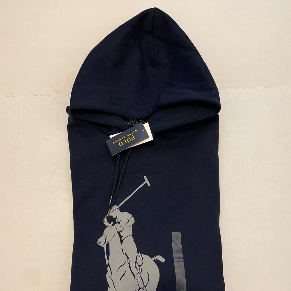 New Men's Ralph Lauren Polo Navy Big Pony Fleece Hoodie Sweater Sweatshirt L